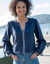 Blouse unie brodée en coton, col fendu (marine)