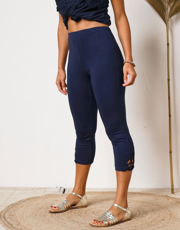 Legging 3/4 macramé, taille élastiquée (marine)