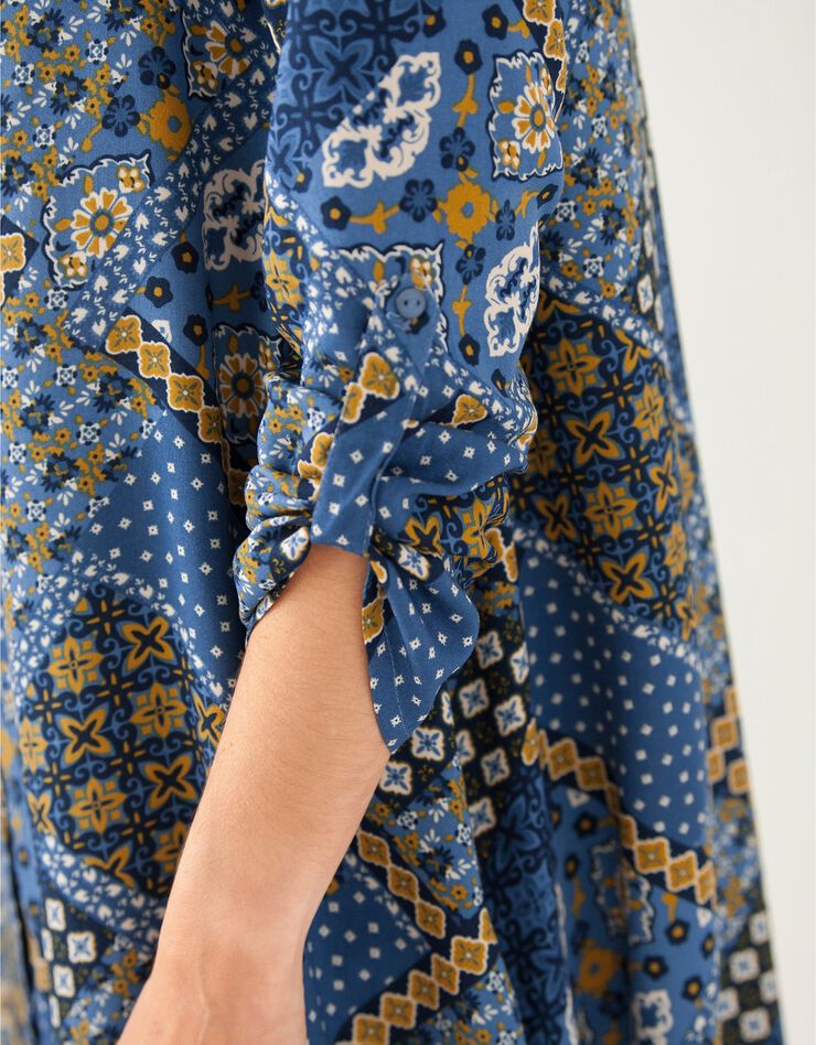 Tunique imprimée boutonnée manches longues (bleu indigo) Tunique imprimée boutonnée manches longues (bleu indigo)