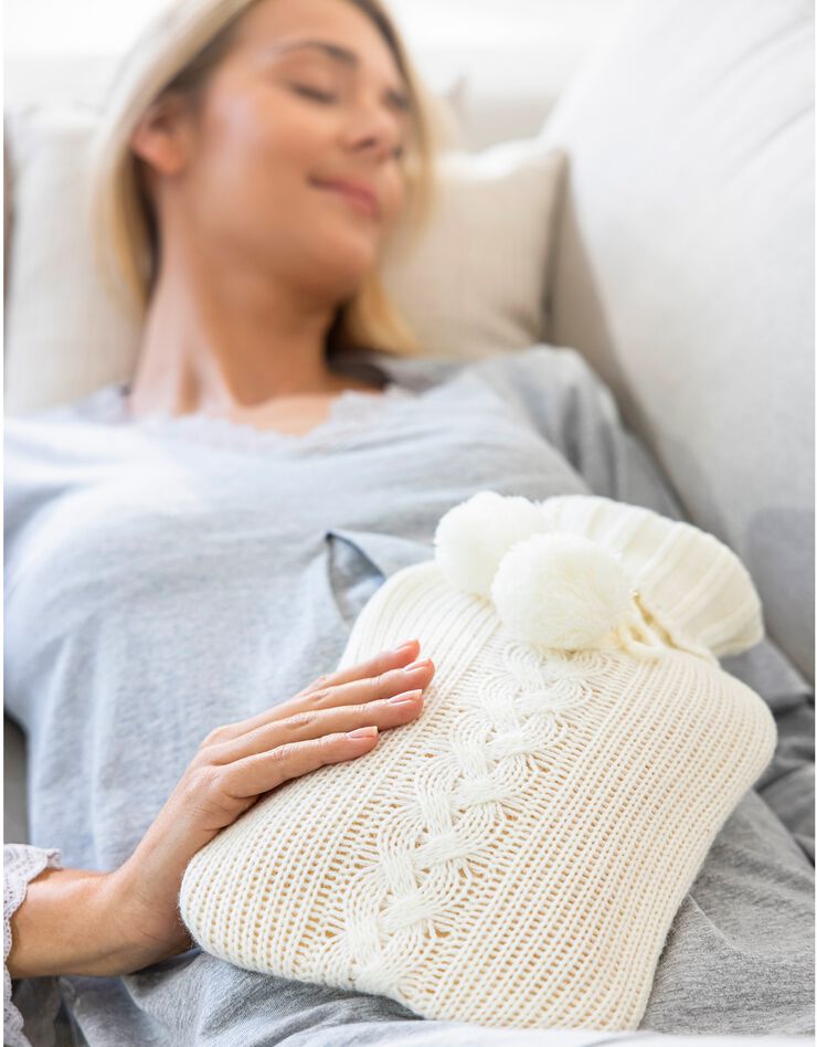 Bouillotte classique tricot torsadé (beige)