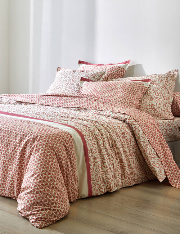 Linge de lit Clarisse en coton imprimé (bois de rose)