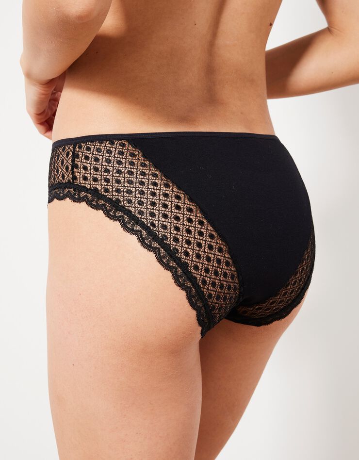 Culotte midi dentelle coton uni Tropea - lot de 4 (noir + bleu) Culotte midi dentelle coton uni Tropea - lot de 4 (noir + bleu)