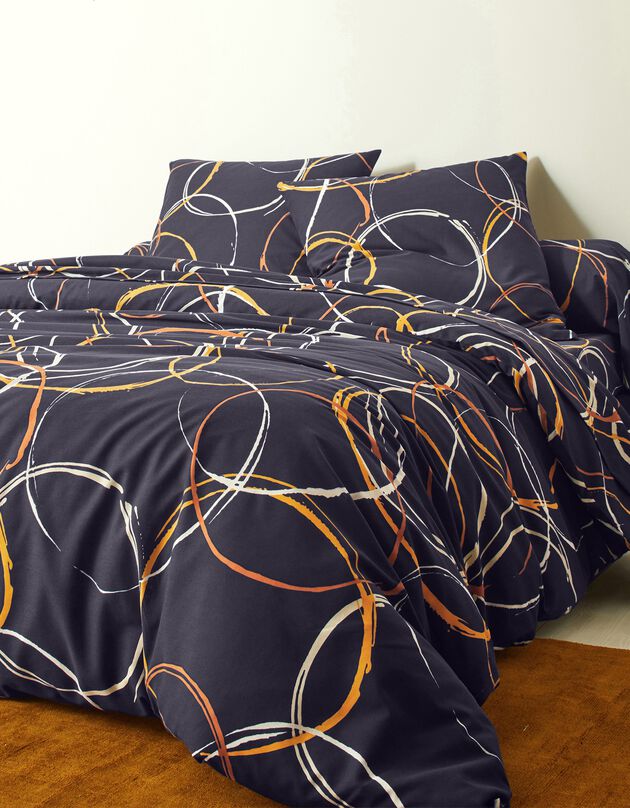 Linge de lit Noémie en polyester-coton imprimé cercles (anthracite)