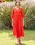 Robe longue fluide col V, unie (corail)