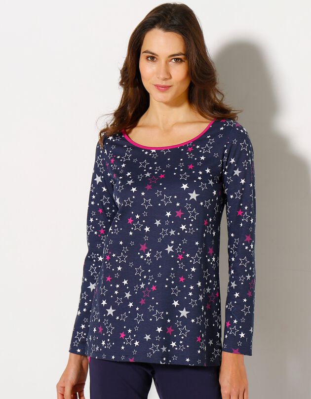 Tee-shirt manches longues imprimé étoiles - jersey coton (marine)