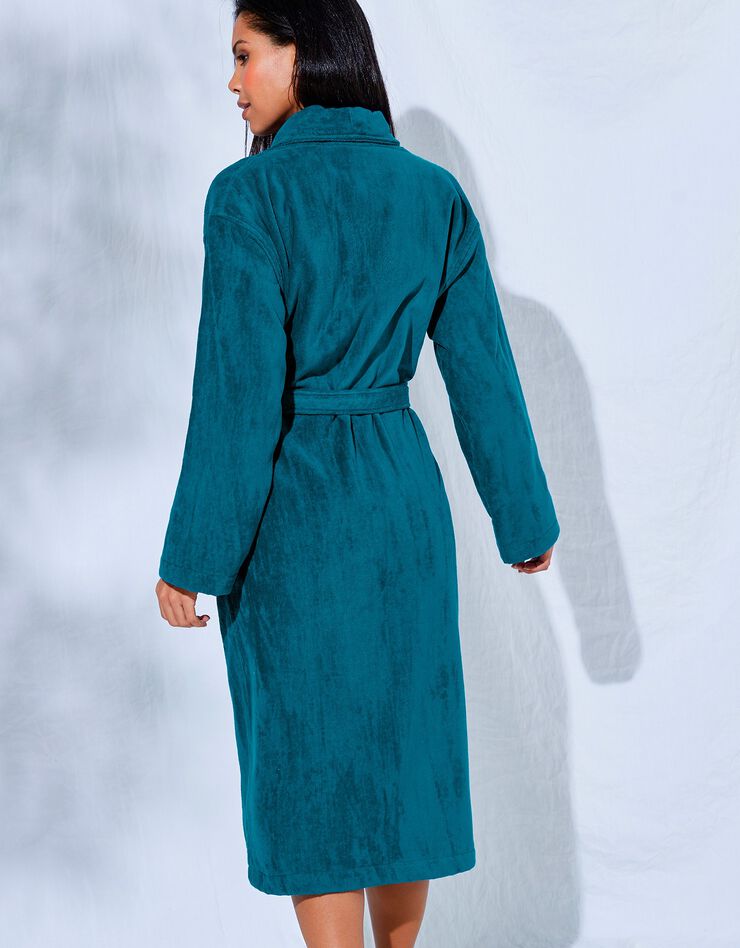 Peignoir mixte adulte éponge velours col châle (bleu paon) Peignoir mixte adulte éponge velours col châle (bleu paon)