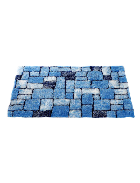 Tapis de bain mosaïque toucher peluche (bleu)