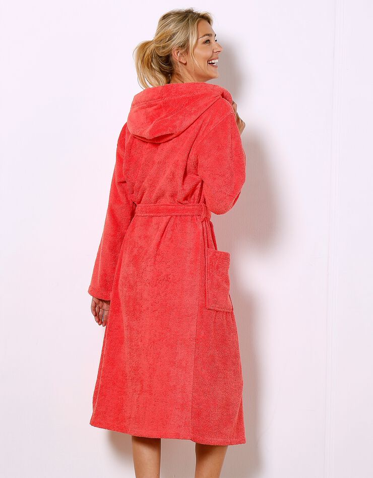 Peignoir mixte adulte col capuche éponge bouclette (corail)