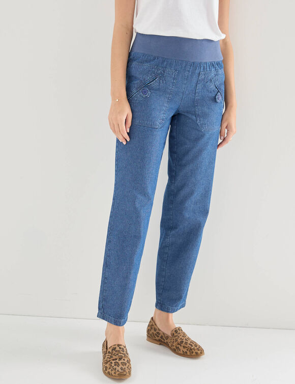 Pantalon droit 7/8&egrave;me, taille &eacute;lastiqu&eacute;e, denim (stone)