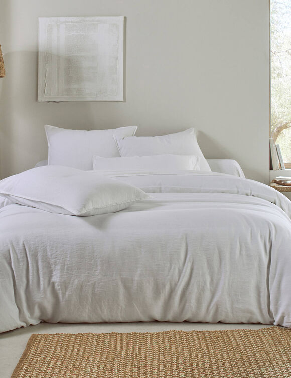 Linge de lit uni biface lin lavé / coton lavé  (blanc)