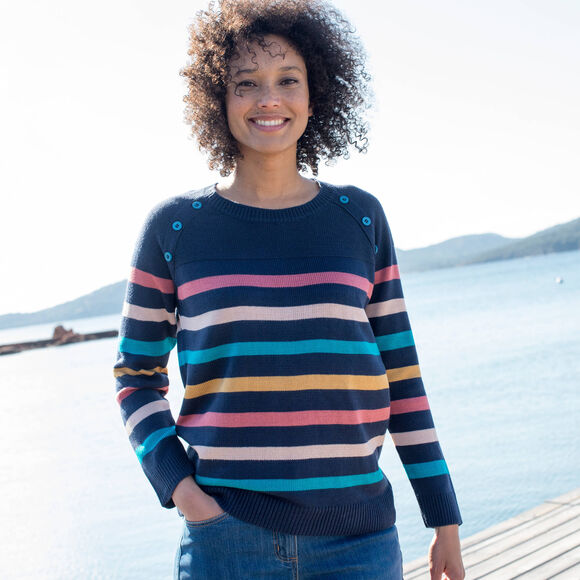 Pull marini&egrave;re manches longues ray&eacute; (marine / multicolore)
