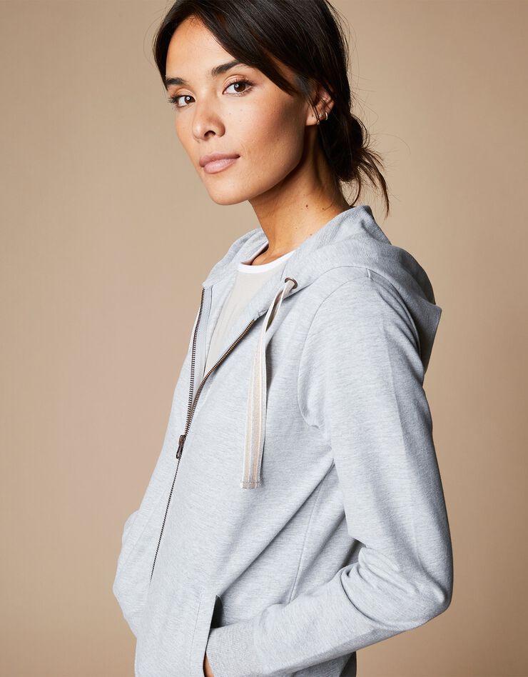 Gilet sweat zippé à capuche molleton léger (gris chiné) Gilet sweat zippé à capuche molleton léger (gris chiné)
