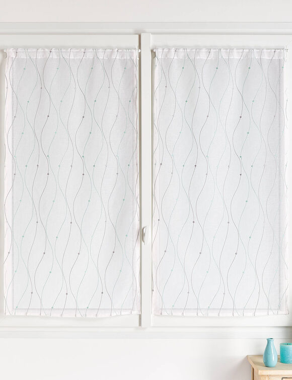Vitrage voile brodé serpentins - la paire (aqua)