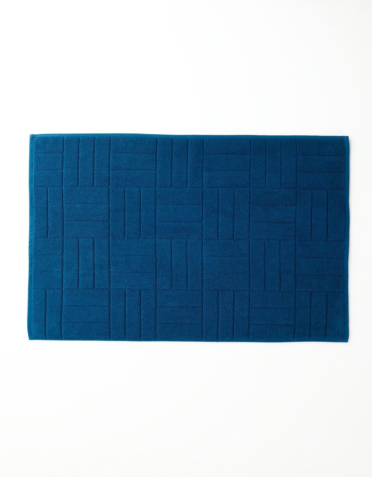 Tapis de bain éponge motif parquet (bleu paon)