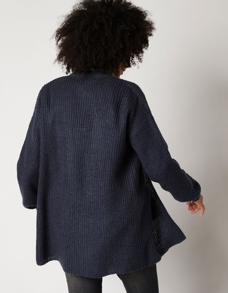 Gilet long porter ouvert, maille anglaise toucher mohair (marine) Gilet long porter ouvert, maille anglaise toucher mohair (marine)