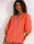 Blouse brodée en coton unie, manches 3/4 (corail)