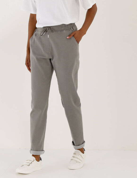 Pantalon jogpant maille effet jean, ceinture &eacute;lastiqu&eacute;e (gris)