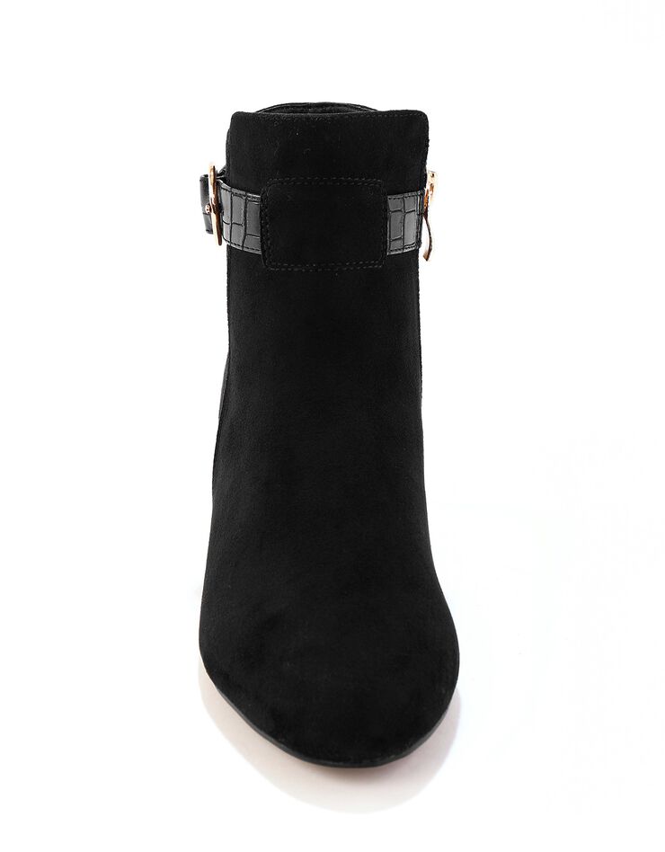 Boots à talon avec bride croco et boucle dorée - noir (noir) Boots à talon avec bride croco et boucle dorée - noir (noir)