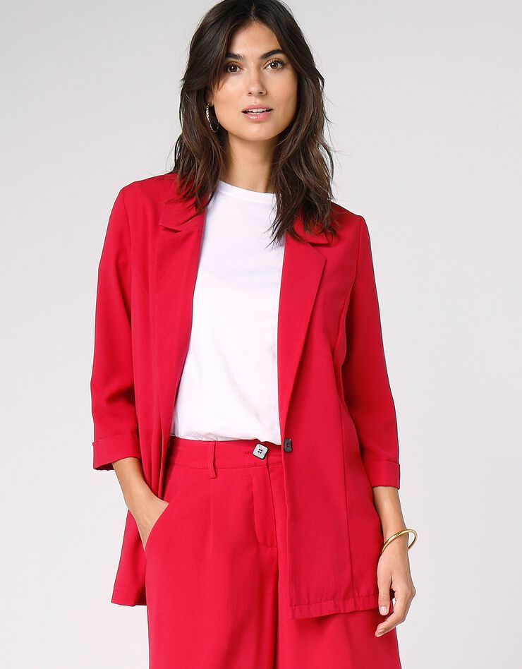 Veste blazer fluide manches 3/4 (framboise)