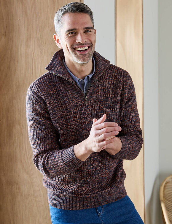 Pull col camionneur c&ocirc;te anglaise 30% laine (orange moulin&eacute;)