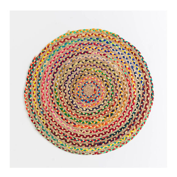Tapis rond en jute et coton (multicolore)