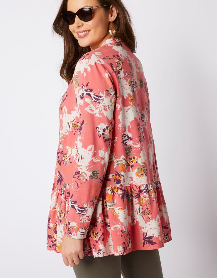 Blouse ample manches longues imprimé fleuri (corail) Blouse ample manches longues imprimé fleuri (corail)