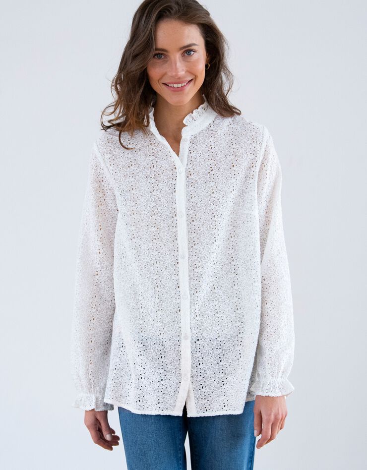 Blouse col montant volantée, dentelle (écru) Blouse col montant volantée, dentelle (écru)