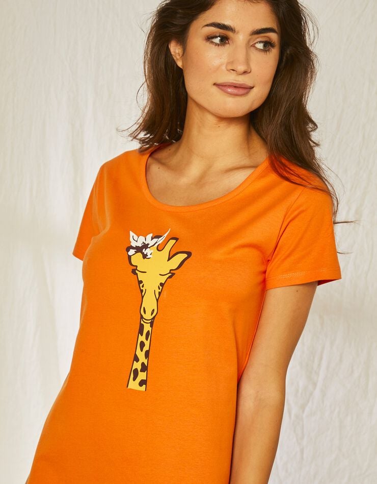 Chemise de nuit courte en coton motif Girafe manches courtes (orange)