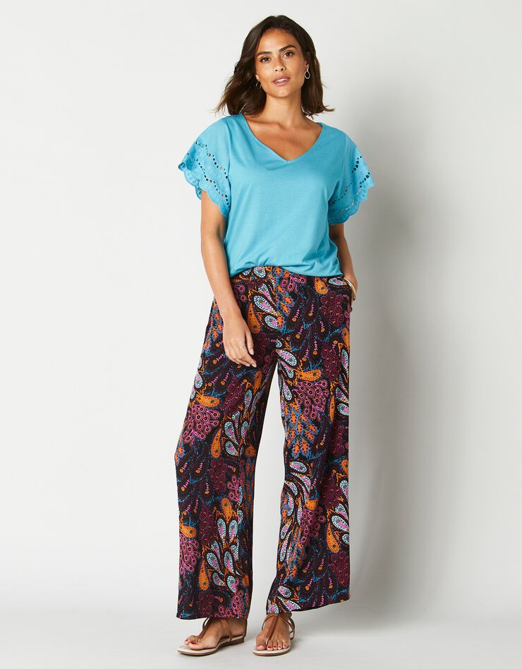 Tee-shirt manches courtes broderie anglaise (bleu) Tee-shirt manches courtes broderie anglaise (bleu)