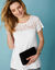 T-shirt dentelle col rond manches courtes (blanc)