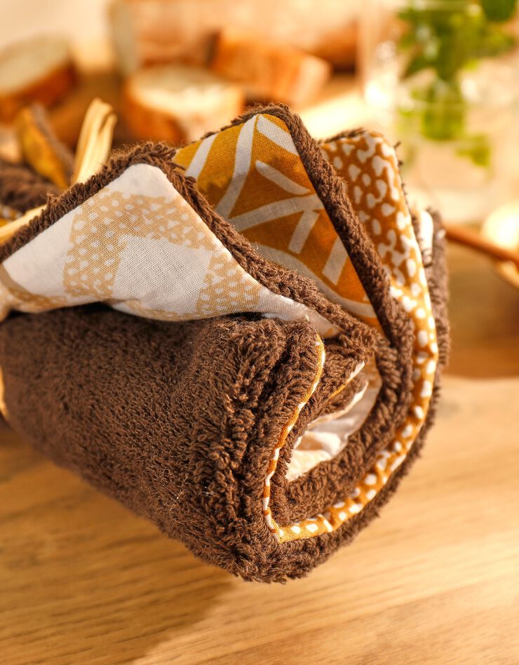 Carré essuie-tout absorbant réutilisable, lot de 4 - collection upcycling (marron/curry) Carré essuie-tout absorbant réutilisable, lot de 4 - collection upcycling (marron/curry)