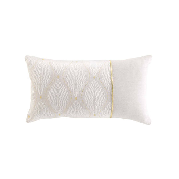 Coussin rectangulaire imprim&eacute; feuilles d&eacute;tails dor&eacute;s  (blanc)