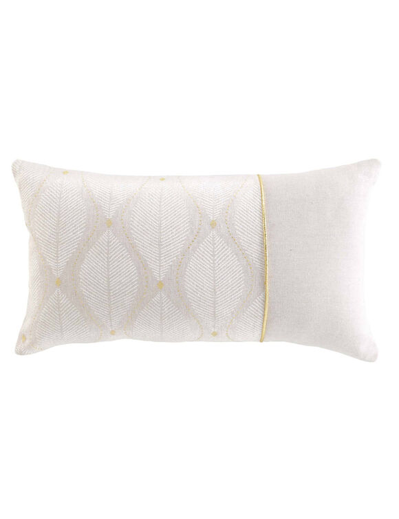 Coussin rectangulaire imprim&eacute; feuilles d&eacute;tails dor&eacute;s  (blanc)