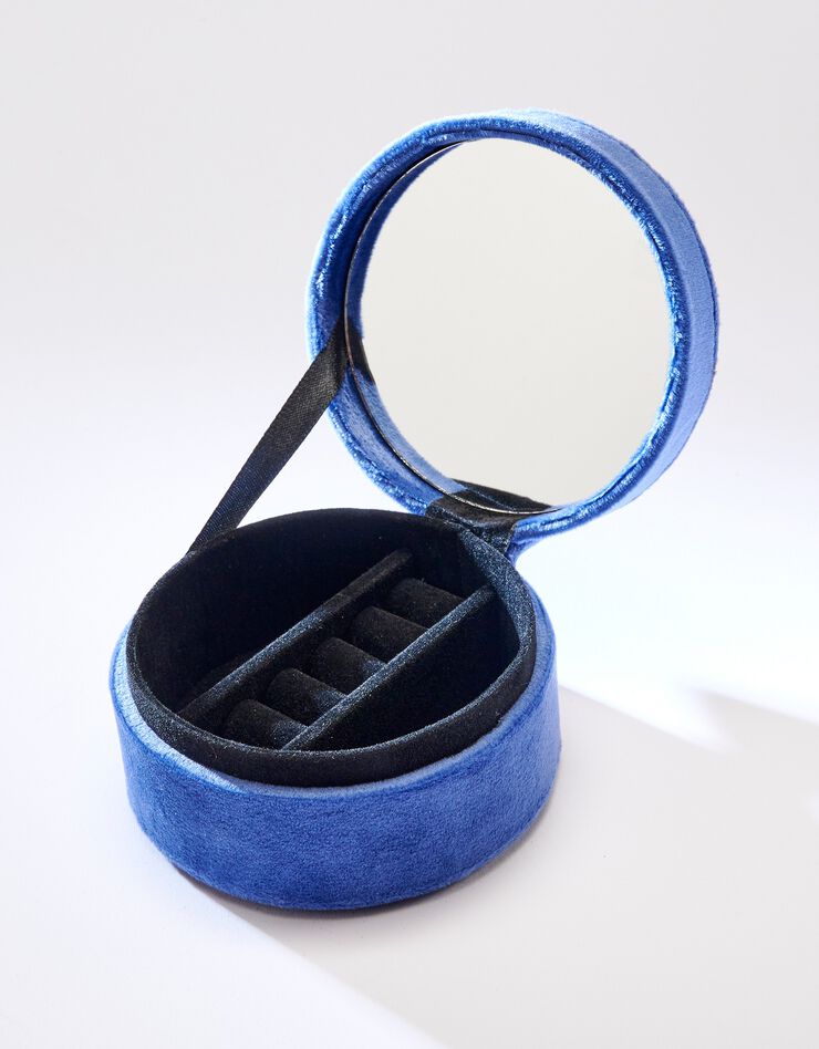 Boîte à bijoux ronde, effet velours (bleu)