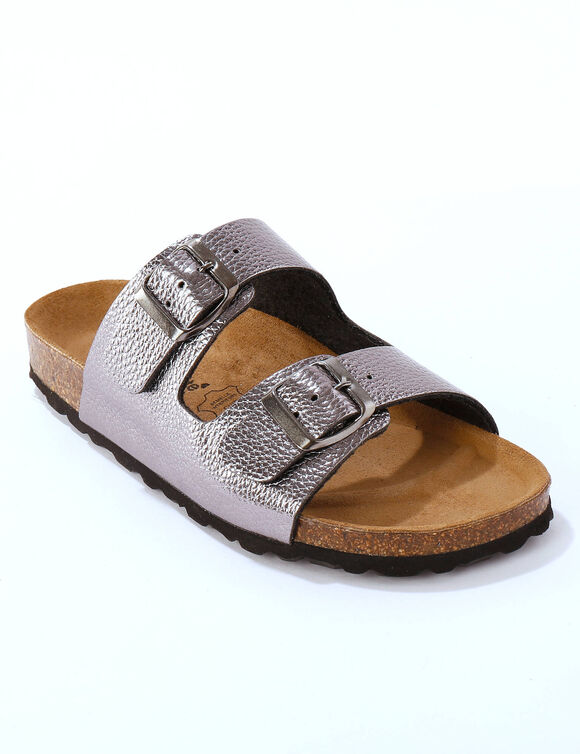Mules 2 boucles réglables vernies (gris acier)
