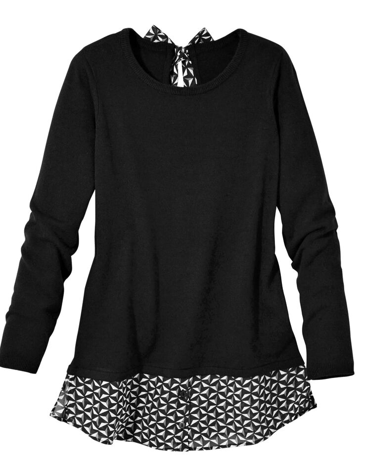 Pull effet 2 en 1 imprimé graphique (noir) Pull effet 2 en 1 imprimé graphique (noir)