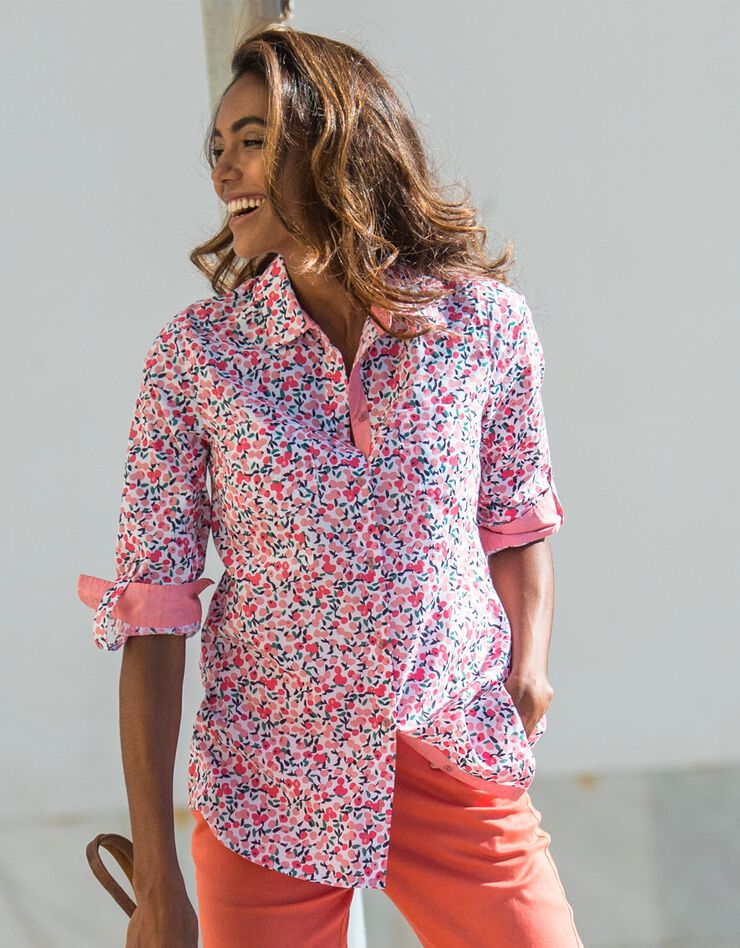 Chemise imprimé fleuri, coton (corail) Chemise imprimé fleuri, coton (corail)