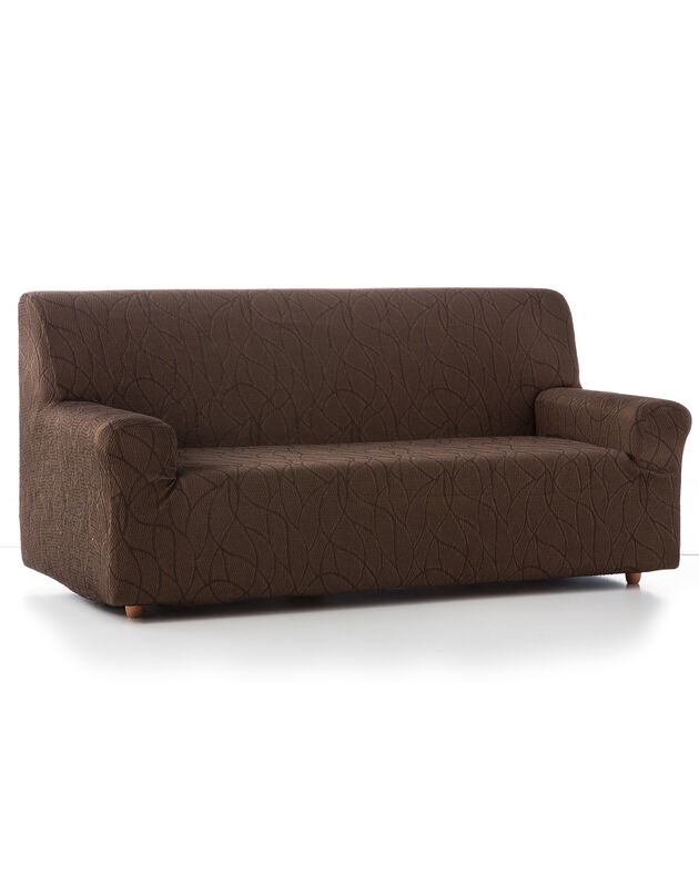 Housse extensible motif jacquard "serpentins" pour fauteuil et canapé  (marron)