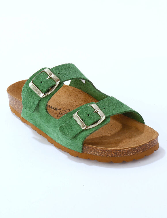 Mules en cuir 2 boucles réglables (vert)