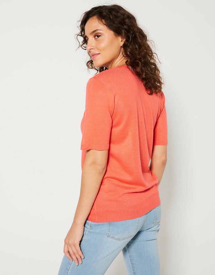 Pull uni manches courtes toucher cachemire (corail) Pull uni manches courtes toucher cachemire (corail)