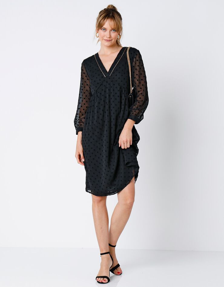 Robe plumetis manches 7/8ème (noir) Robe plumetis manches 7/8ème (noir)