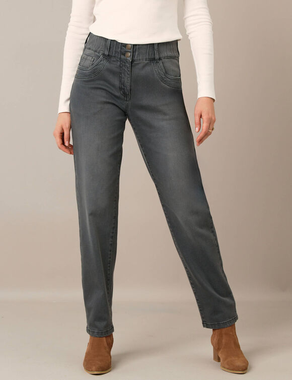 Jean mom taille élastiquée (gris foncé)