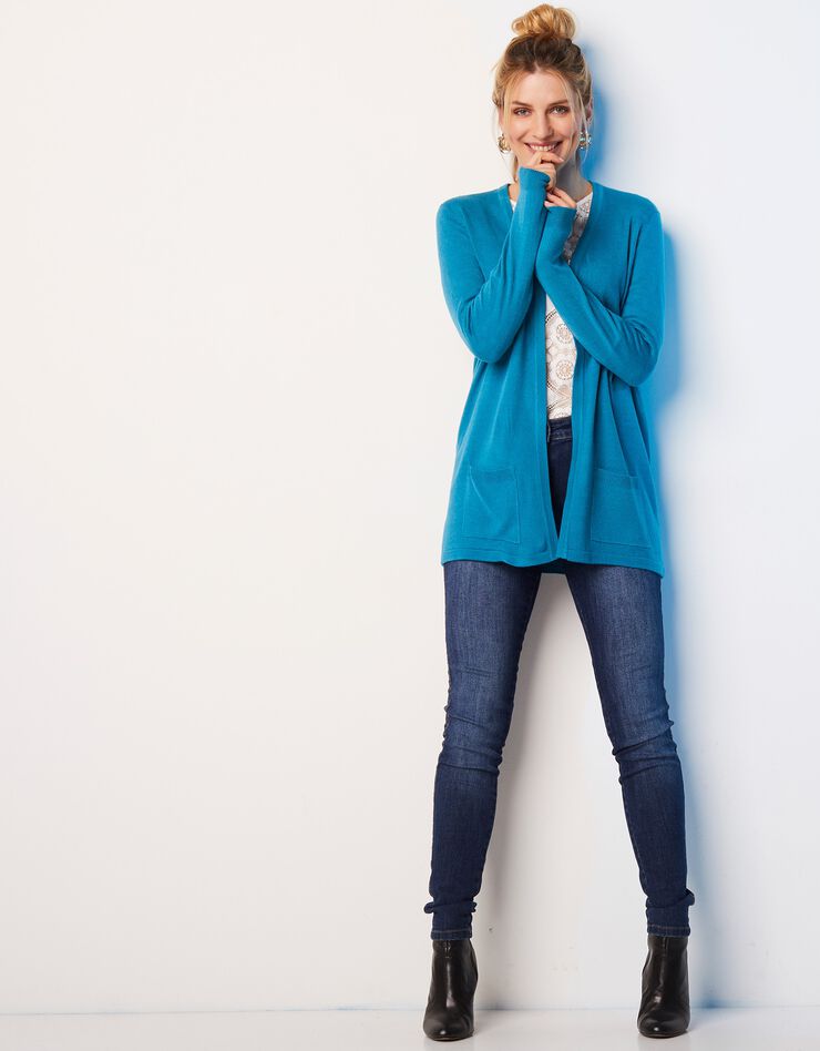 Gilet porter ouvert toucher cachemire (bleu prusse) Gilet porter ouvert toucher cachemire (bleu prusse)
