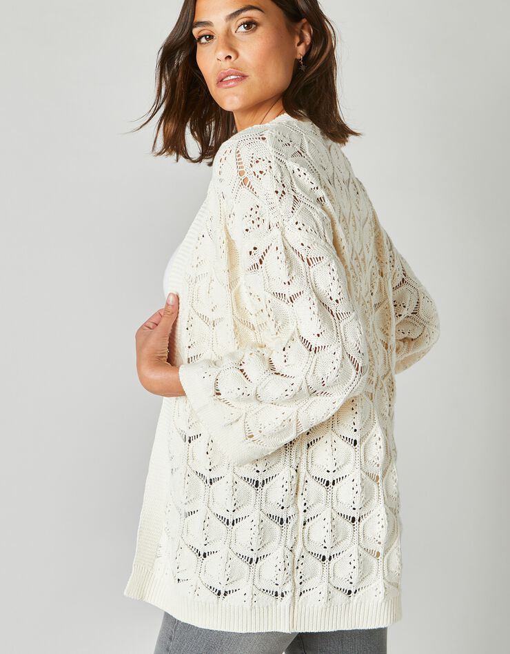 Gilet kimono, maille ajourée (écru) Gilet kimono, maille ajourée (écru)