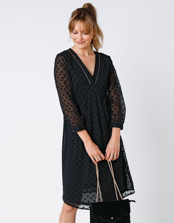 Robe plumetis manches 7/8ème (noir) Robe plumetis manches 7/8ème (noir)