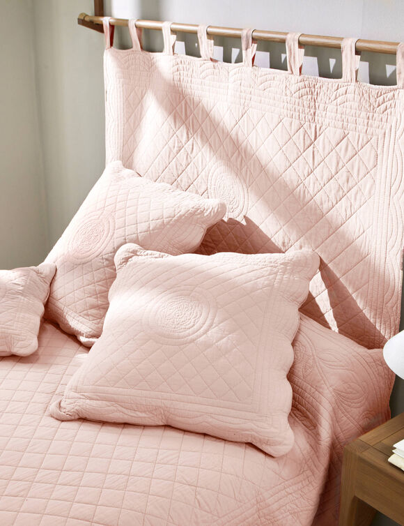 T&ecirc;te de lit unie coton style boutis Cassandre (rose th&eacute;)