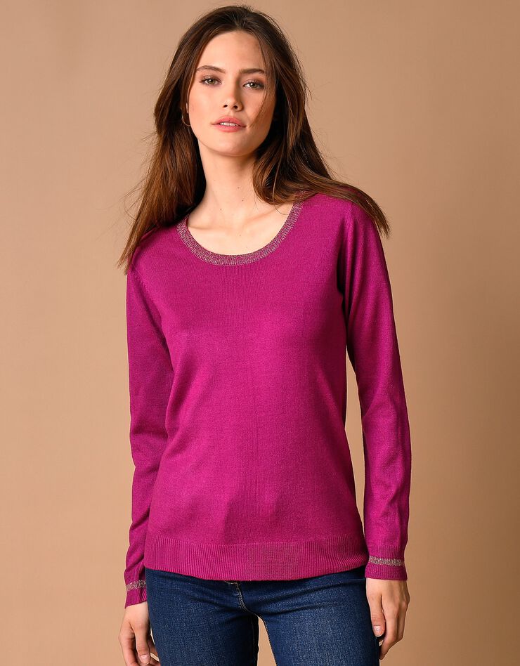 Pull col rond détails brillants, toucher cachemire (violine) Pull col rond détails brillants, toucher cachemire (violine)