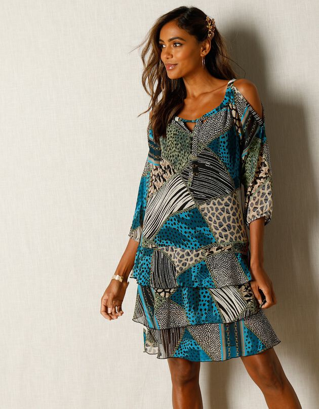 Robe en voile imprimée (noir / bleu canard)