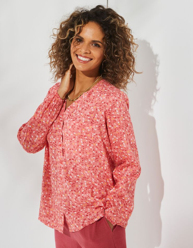 Blouse boutonnée en viscose imprimée, manches longues (corail grisé) Blouse boutonnée en viscose imprimée, manches longues (corail grisé)