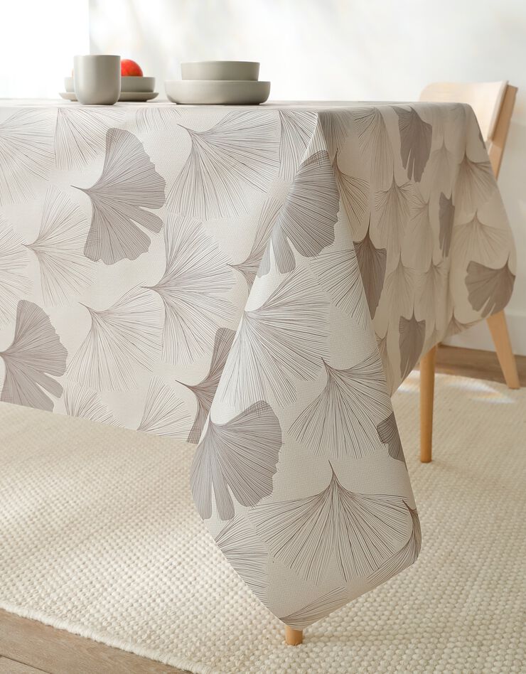 Nappe toile cirée imprimée gingko (gris)